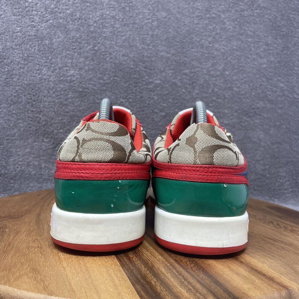 VTG Coach Sneakers Oriana Women's Size 9.5 Rhinestones Charms Logo Red Khaki Y2K - Picture 4 of 9